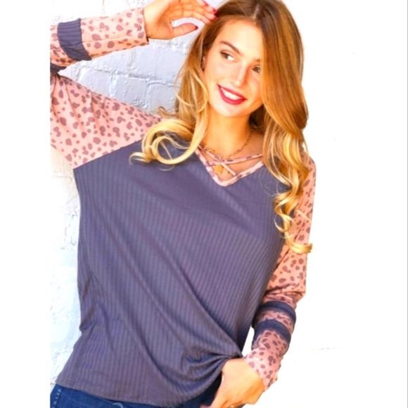 Lovely Rosetta Tops - Mauve Criss Cross Animal Print Top